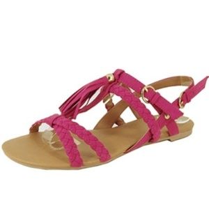 NEW Qupid Pink T-Strap Flat Sandals with Tassel, Sz 7.5